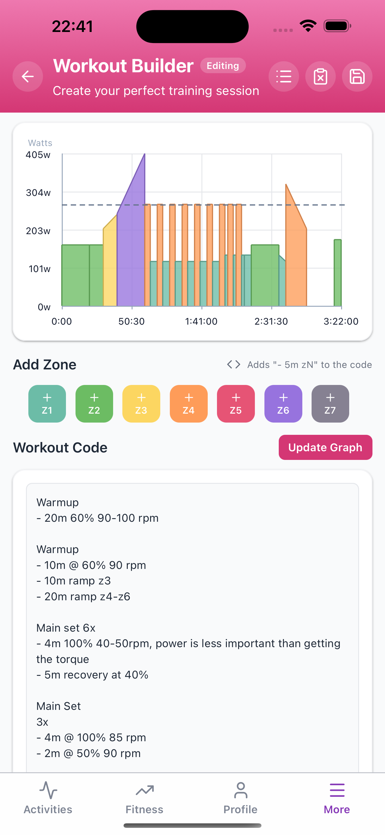 Subintervals workout builder bottom view