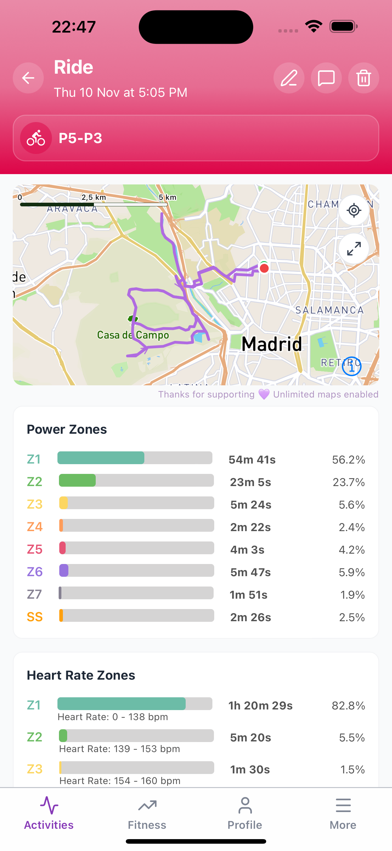 Activity route and zones