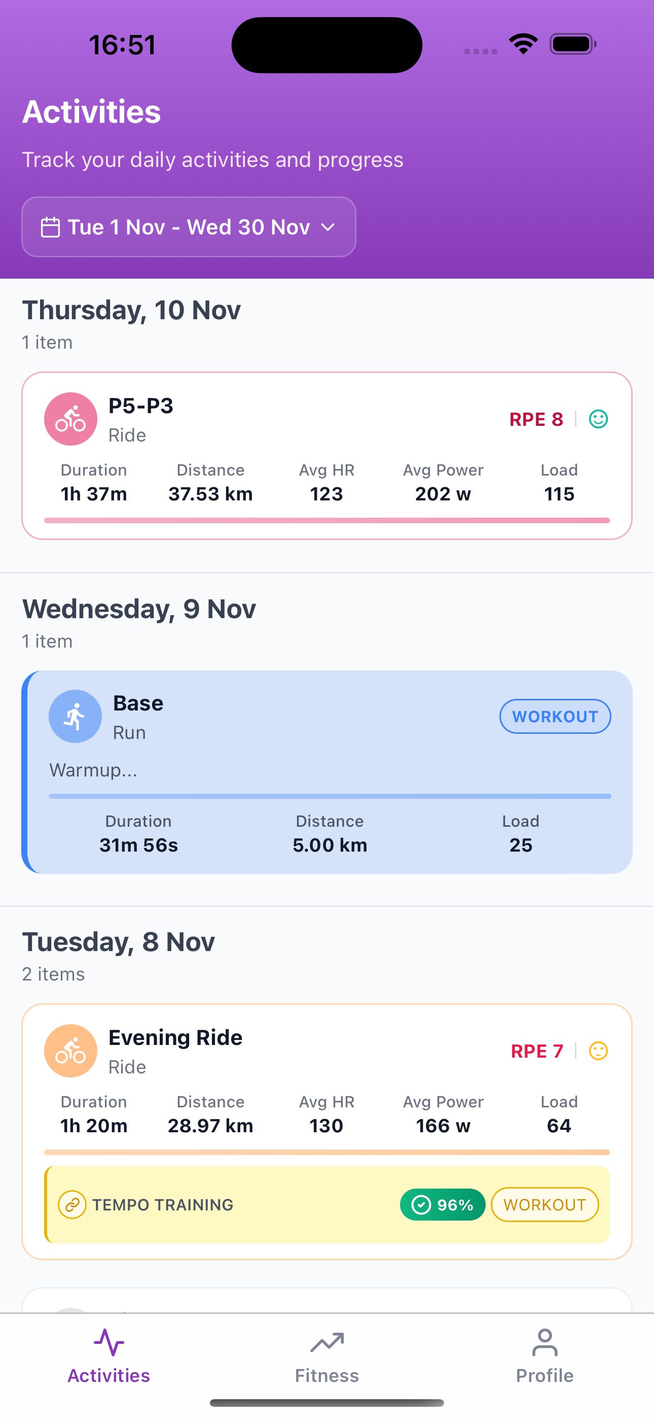 Subintervals training calendar