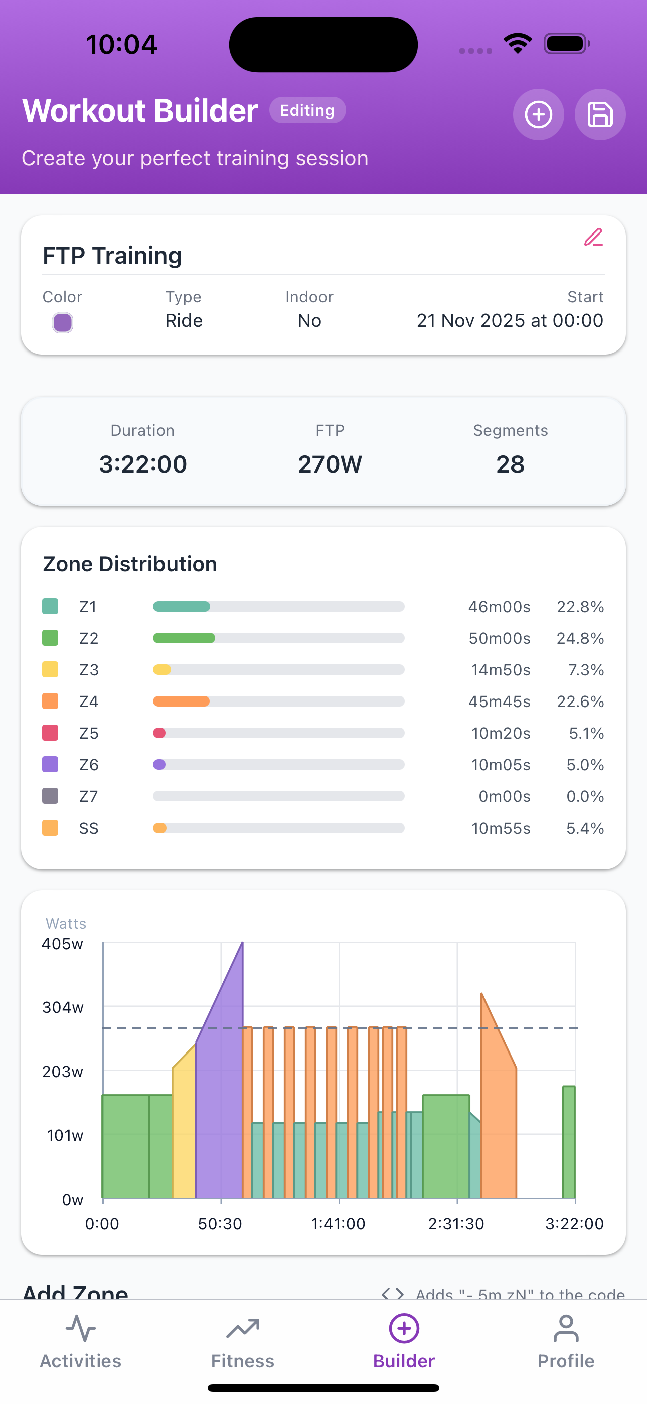 Subintervals workout builder top view